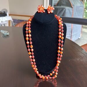 Vintage Orange Beaded Necklace and Earring Set